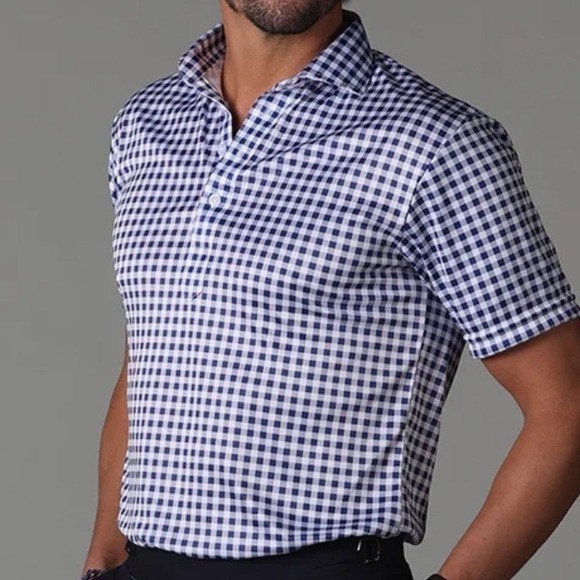 Collars & Co. Other - Collars & Co Mens Navy Purple Gingham Dress Collar Preppy Polo Shirt Medium NWT